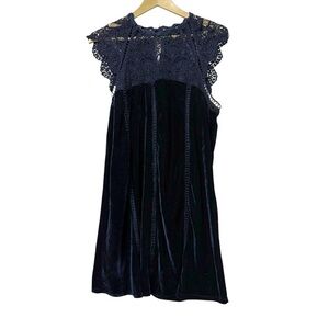 For Sienna Navy Blue Velvet Lace Whimsigoth Mini Dress Size Large Witchy Fairy